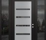 Modern Steel Front Door Diamond C7 60" x 96" black/black mirrored Glass Panel stainless steel LHI with 2 Sidelites and Transom mirrored Glass