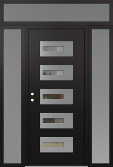 Diamond D6 60" x 96" black/black clear Glass Panel stainless steel RHI with 2 Sidelites and Transom frosted Glass