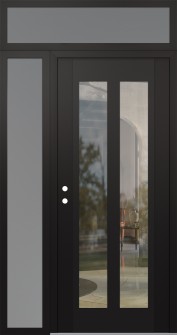 Diamond C14 48" x 96" black/black clear Glass Panel black RHI with Sidelite and Transom frosted Glass