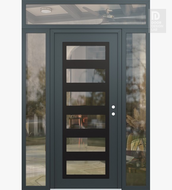 Modern Steel Front Door Diamond C9 60" x 96" anthracite/anthracite clear Glass Panel black LHI with 2 Sidelites and Transom clear Glass