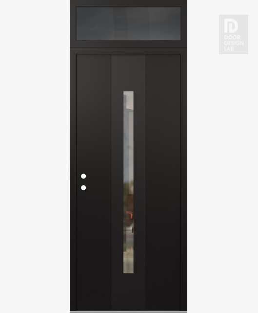 Modern Steel Front Door DIAMOND A2 36" X 96" BLACK/BLACK CLEAR GLASS PANEL BLACK RHI WITH TRANSOM MIRRORED GLASS