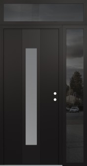 DIAMOND A1 52" X 96" BLACK/WHITE FROSTED GLASS PANEL BLACK LHI WITH SIDELITE AND TRANSOM MIRRORED GLASS