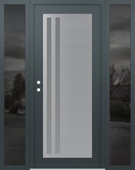 Diamond C6 64" x 80" anthracite/anthracite frosted Glass Panel stainless steel RHI with 2 Sidelites mirrored Glass