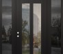 Modern Steel Front Door Diamond C14 60" x 96" black/black clear Glass Panel black RHI with 2 Sidelites and Transom mirrored Glass