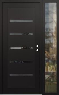 Diamond C7 52" x 80" black/black mirrored Glass Panel black LHI with Sidelite clear Glass