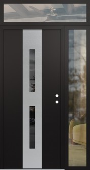 DIAMOND A6 48" X 96" BLACK/BLACK MIRRORED GLASS PANEL STAINLESS STEEL LHI WITH SIDELITE AND TRANSOM CLEAR GLASS