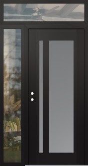 Diamond C15 50" x 96" black/white frosted Glass Panel black RHI with Sidelite and Transom clear Glass