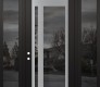 Modern Steel Front Door Diamond C15 60" x 96" black/black mirrored Glass Panel stainless steel RHI with 2 Sidelites and Transom mirrored Glass