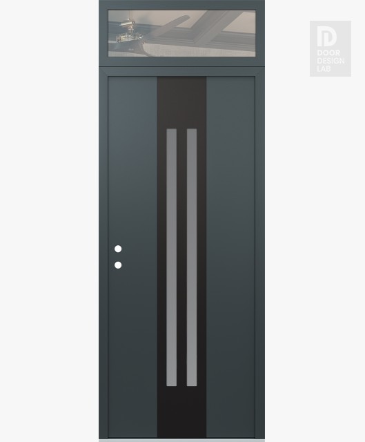Modern Steel Front Door DIAMOND A8 36" X 96" ANTHRACITE/ANTHRACITE FROSTED GLASS PANEL BLACK RHI WITH TRANSOM CLEAR GLASS
