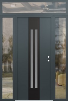 DIAMOND A8 60" X 96" ANTHRACITE/ANTHRACITE FROSTED GLASS PANEL BLACK LHI WITH 2 SIDELITES AND TRANSOM CLEAR GLASS