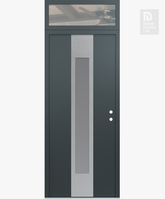 Modern Steel Front Door DIAMOND A1 36" X 96" ANTHRACITE/ANTHRACITE FROSTED GLASS PANEL STAINLESS STEEL LHI WITH TRANSOM CLEAR GLASS