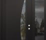 Modern Steel Front Door Diamond C13 50" x 96" black/black clear Glass Panel black LHI with Sidelite and Transom mirrored Glass
