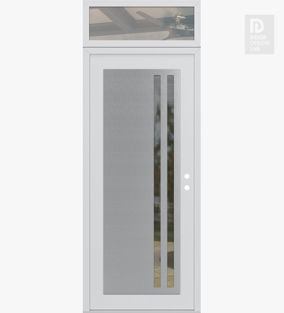 Modern Steel Front Door Diamond C6 36" x 96" white/white clear Glass Panel stainless steel LHI with Transom clear Glass