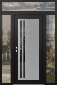 Diamond C6 68" x 96" black/black mirrored Glass Panel stainless steel RHI with 2 Sidelites and Transom clear Glass