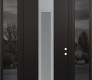 Modern Steel Front Door DIAMOND A1 64" X 96" BLACK/WHITE FROSTED GLASS PANEL STAINLESS STEEL LHI WITH 2 SIDELITES AND TRANSOM MIRRORED GLASS