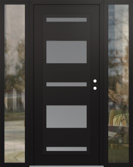 Diamond C10 68" x 80" black/white frosted Glass Panel black LHI with 2 Sidelites clear Glass