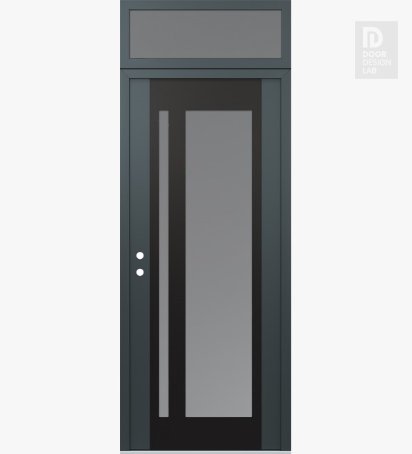 Modern Steel Front Door Diamond C15 36" x 96" anthracite/anthracite frosted Glass Panel black RHI with Transom frosted Glass