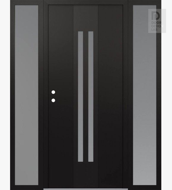 Modern Steel Front Door DIAMOND A8 60" X 80" BLACK/WHITE FROSTED GLASS PANEL BLACK RHI WITH 2 SIDELITES FROSTED GLASS