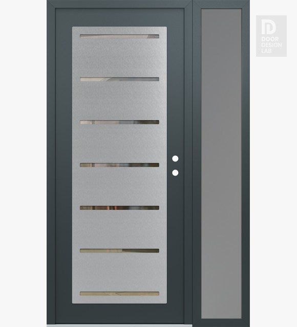 Modern Steel Front Door Diamond C11 48" x 80" anthracite/anthracite clear Glass Panel stainless steel LHI with Sidelite frosted Glass