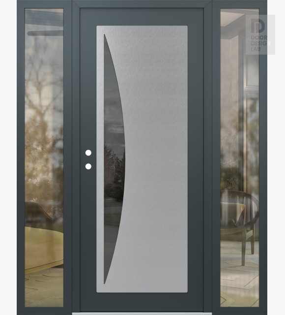 Modern Steel Front Door Diamond C13 60" x 80" anthracite/anthracite mirrored Glass Panel stainless steel RHI with 2 Sidelites clear Glass