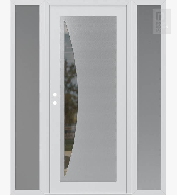 Modern Steel Front Door Diamond C13 64" x 80" white/white clear Glass Panel stainless steel RHI with 2 Sidelites frosted Glass