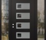 Modern Steel Front Door Diamond D2 64" x 96" black/black mirrored Glass Panel stainless steel RHI with 2 Sidelites and Transom clear Glass