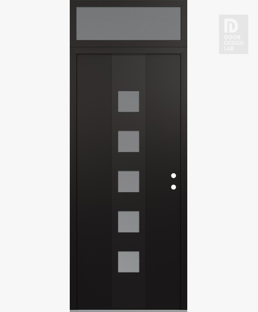 Modern Steel Front Door DIAMOND A13 36" X 96" BLACK/WHITE FROSTED GLASS PANEL BLACK LHI WITH TRANSOM FROSTED GLASS