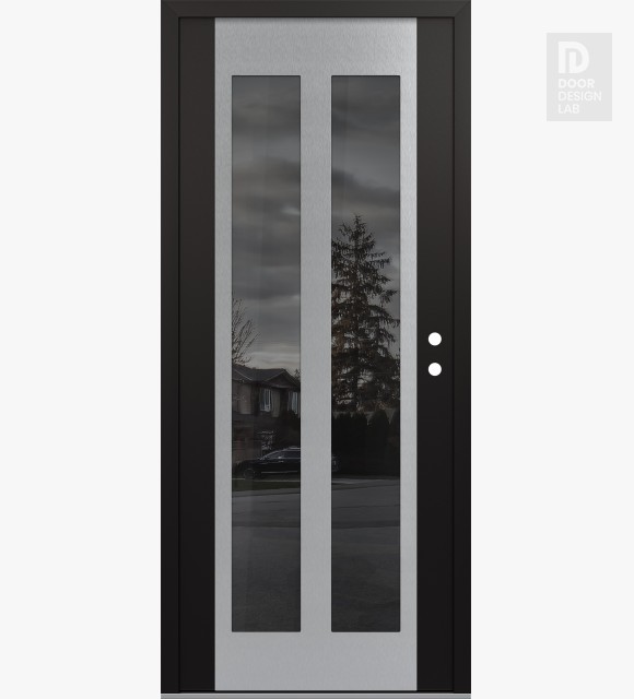 Modern Steel Front Door Diamond C14 36" x 80" black/black mirrored Glass Panel stainless steel LHI