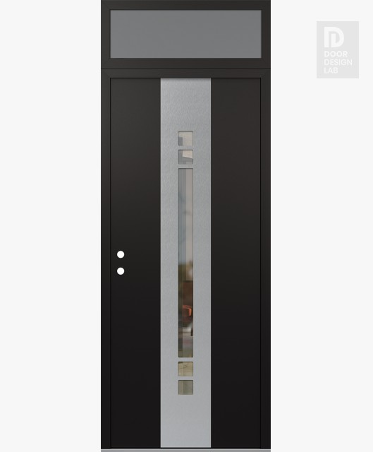Modern Steel Front Door DIAMOND A4 36" X 96" BLACK/BLACK CLEAR GLASS PANEL STAINLESS STEEL RHI WITH TRANSOM FROSTED GLASS