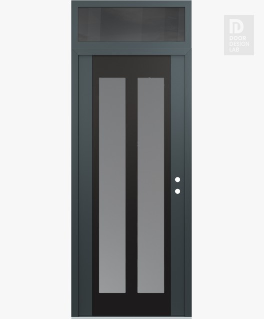 Modern Steel Front Door Diamond C14 36" x 96" anthracite/anthracite frosted Glass Panel black LHI with Transom mirrored Glass