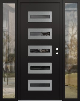 Diamond D4 68" x 80" black/black Mirrored Glass Panel stainless steel LHI with 2 Sidelites clear Glass