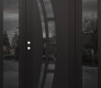 Modern Steel Front Door Diamond C12 64" x 80" black/black mirrored Glass Panel black RHI with 2 Sidelites mirrored Glass