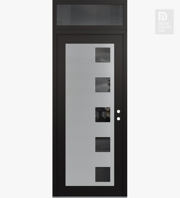 Modern Steel Front Door Diamond C5 36" x 96" black/black mirrored Glass Panel stainless steel LHI with Transom mirrored Glass