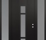 Modern Steel Front Door DIAMOND A9 68" X 96" BLACK/WHITE FROSTED GLASS PANEL BLACK LHI WITH 2 SIDELITES AND TRANSOM FROSTED GLASS