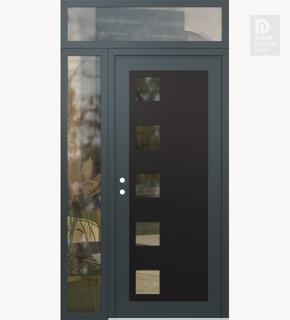 Modern Steel Front Door Diamond C5 48" x 96" anthracite/anthracite clear Glass Panel black RHI with Sidelite and Transom clear Glass