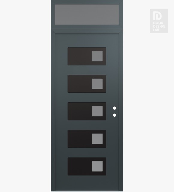 Modern Steel Front Door Diamond D2 36" x 96" anthracite/anthracite frosted Glass Panel black LHI with Transom frosted Glass