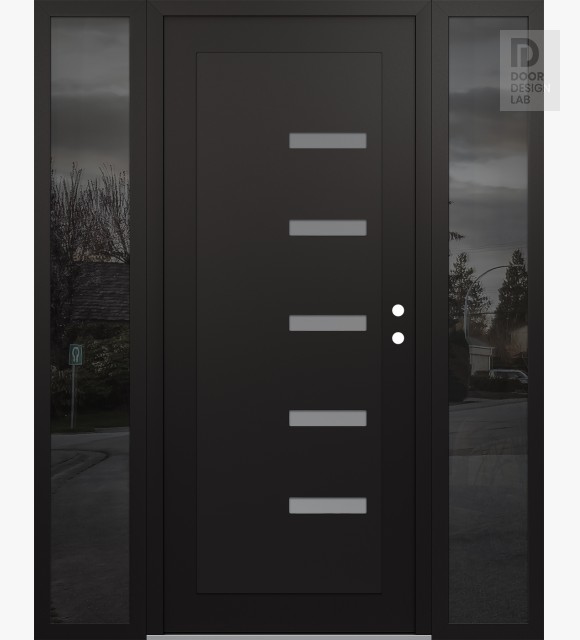 Modern Steel Front Door Diamond C8 60" x 80" black/white frosted Glass Panel black LHI with 2 Sidelites mirrored Glass
