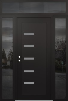 Diamond C8 68" x 96" black/white frosted Glass Panel black RHI with 2 Sidelites and Transom mirrored Glass