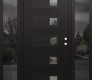 Modern Steel Front Door Diamond D2 68" x 80" black/black clear Glass Panel black LHI with 2 Sidelites mirrored Glass