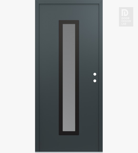 Modern Steel Front Door DIAMOND A11 36" X 80" ANTHRACITE/ANTHRACITE FROSTED GLASS PANEL BLACK LHI