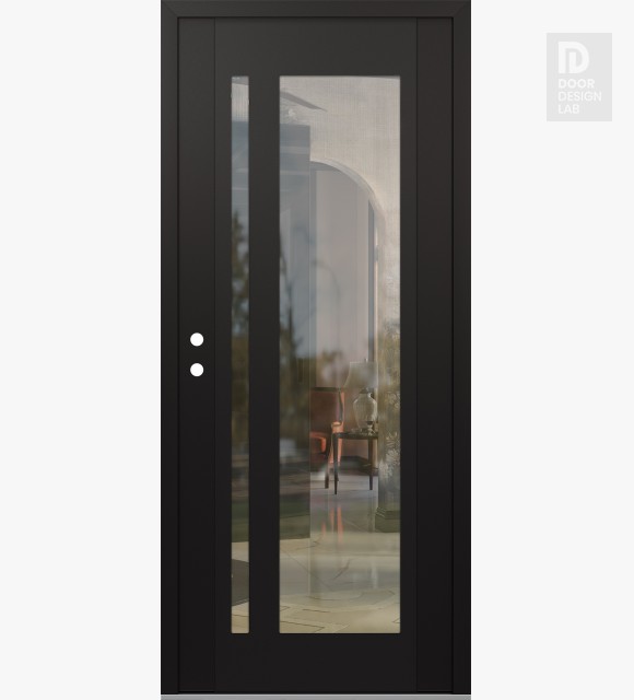 Modern Steel Front Door Diamond C15 36" x 80" black/black clear Glass Panel black RHI