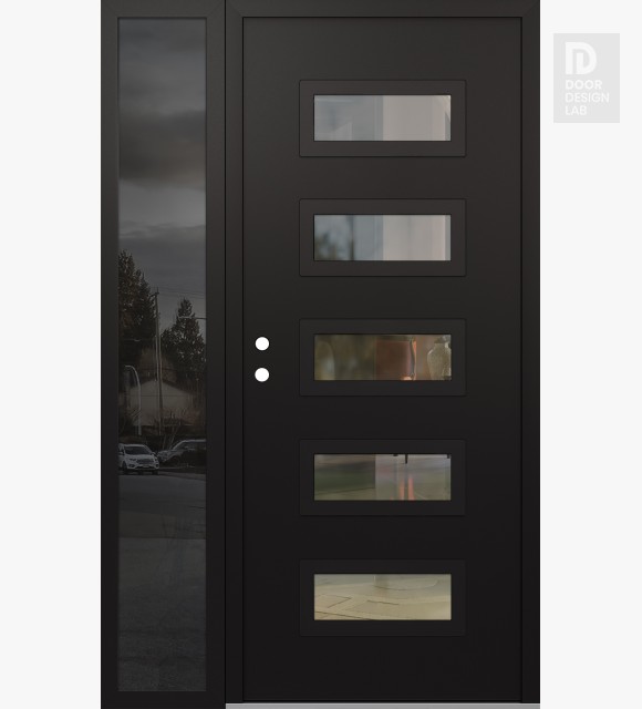 Modern Steel Front Door Diamond D1 48" x 80" black/black clear Glass Panel black RHI with Sidelite mirrored Glass