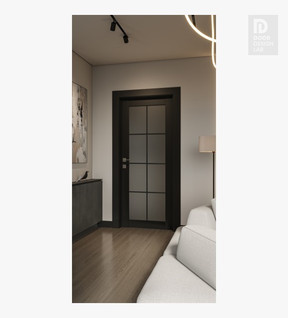 Avon 8 Lite Vetro Black Matte Modern Interior Door by Belldinni