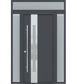 MODERN FRONT STEEL DOOR WITH 2 SIDELITES AND TRANSOM ZEPHYR ANTRACIT/WHITE 61 1/16" X 95 11/16" RHI