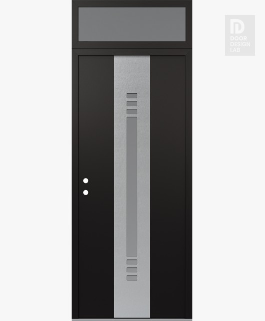Modern Steel Front Door DIAMOND A5 36" X 96" BLACK/WHITE FROSTED GLASS PANEL STAINLESS STEEL RHI WITH TRANSOM FROSTED GLASS