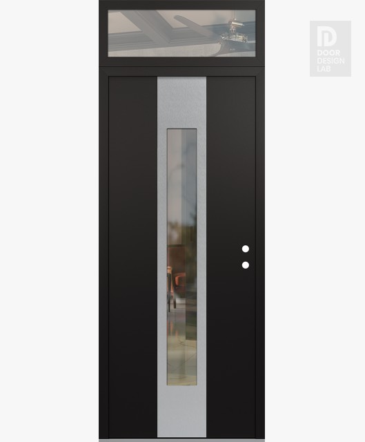 Modern Steel Front Door DIAMOND A1 36" X 96" BLACK/BLACK CLEAR GLASS PANEL STAINLESS STEEL LHI WITH TRANSOM CLEAR GLASS
