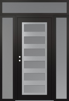 Diamond C9 68" x 96" black/white frosted Glass Panel stainless steel RHI with 2 Sidelites and Transom frosted Glass