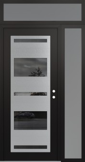 Diamond C10 52" x 96" black/black mirrored Glass Panel stainless steel LHI with Sidelite and Transom frosted Glass