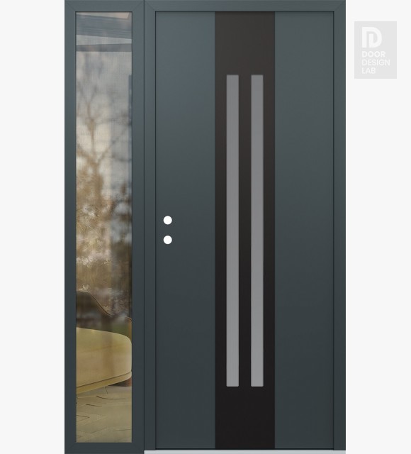 Modern Steel Front Door DIAMOND A8 48" X 80" ANTHRACITE/ANTHRACITE FROSTED GLASS PANEL BLACK RHI WITH SIDELITE CLEAR GLASS