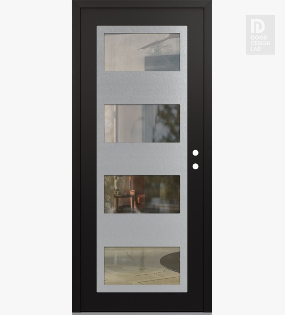 Modern Steel Front Door Diamond C2 36" x 80" black/black clear Glass Panel stainless steel LHI